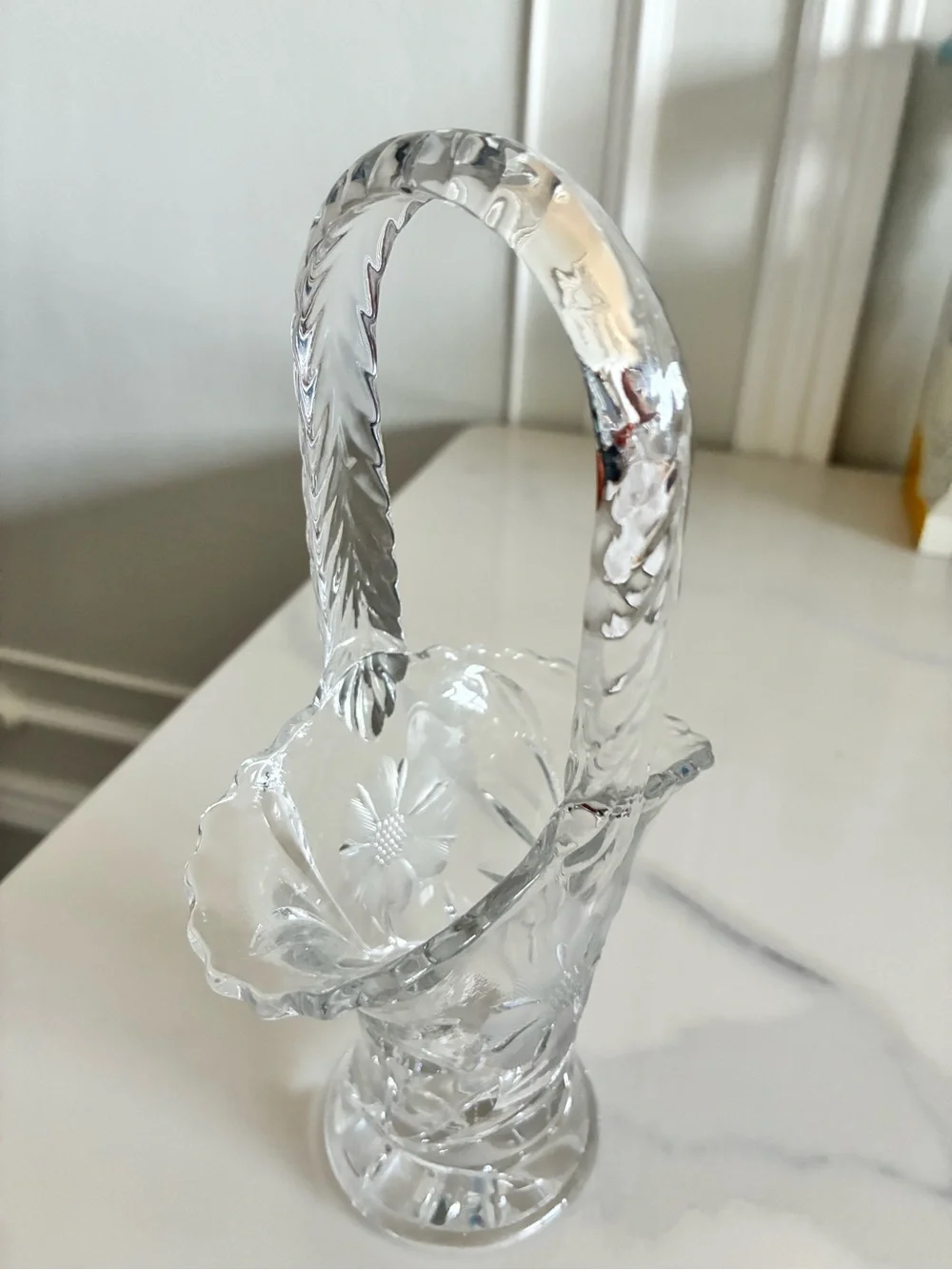 Clear‎ Glass Floral Basket Vase